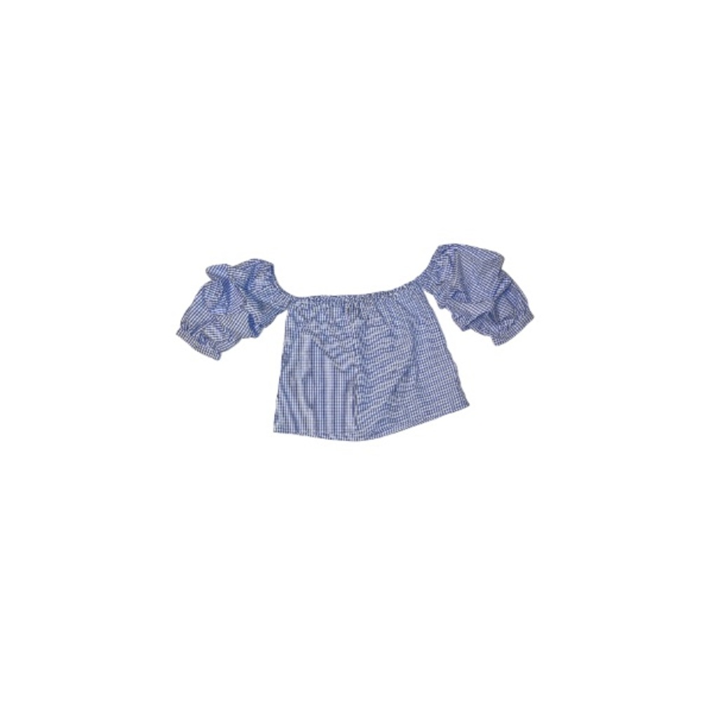 Lucy Wang Blue and White Puff Sleeved Off Shoulder Top - Women’s Size Small